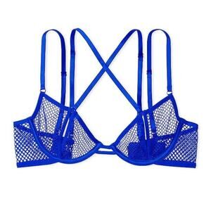 Victoria's Secret Very Sexy Fishnet Open Cup Demi Bra Blue S-DD NWT Underwire